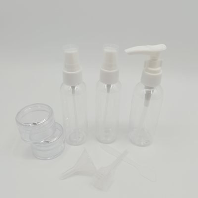 Bolsa de lavado de PVC personalizada con embudo cuentagotas de cuchara de bomba para botella de espray de viaje con tarro de crema