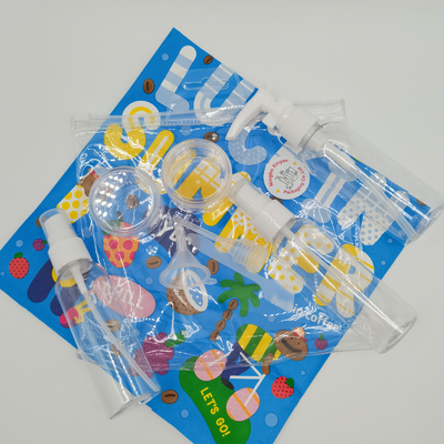 Bolsa de lavado de PVC personalizada con embudo cuentagotas de cuchara de bomba para botella de espray de viaje con tarro de crema