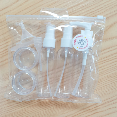 Bolsa de lavado de PVC personalizada con embudo cuentagotas de cuchara de bomba para botella de espray de viaje con tarro de crema