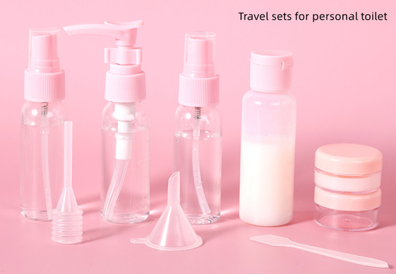 Bolsa de lavado de PVC personalizada con embudo cuentagotas de cuchara de bomba para botella de espray de viaje con tarro de crema
