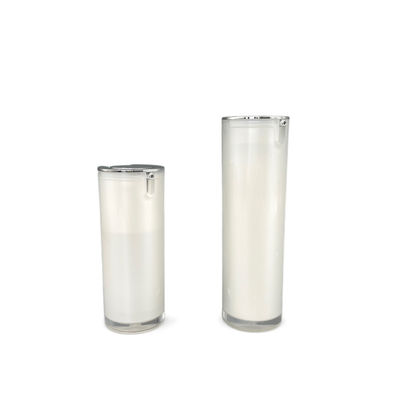 Forma redonda metalizada de plata de acrílico privada de aire de la botella 50ml de la bomba de Pearl White 30ml