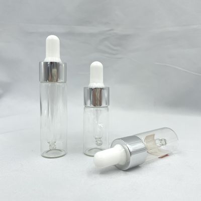 el cosmético de cristal de 10ml 15ml embotella forma recta con el dropper de aluminio del aceite