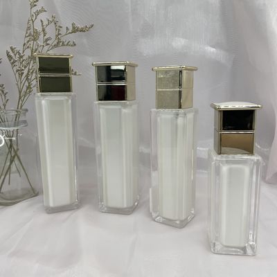 Prueba cosmética del escape del cuadrado 80ml 120ml de la botella de la bomba de la loción de Pearl White con el casquillo